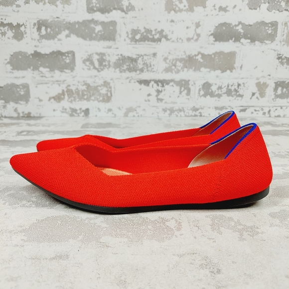 New Rothy's The Flat Red Knit Pointy Toe Slip On Loafers W30